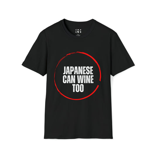 Japanese Can Wine Too (Circle)-Unisex Softstyle T-Shirt-Black